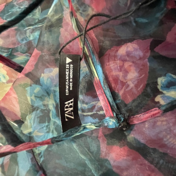 ZARA Black Pink Green Organza Dress Size Medium - Picture 9 of 15